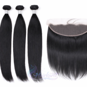 hairkartt indian hair 3 bundles with 13x4 frontal combo | 100% human hair (natural black)