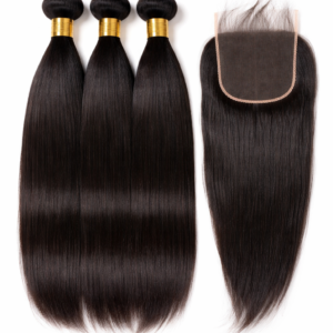 hairkartt indian hair 3 bundles with 4x4 closure combo | 100% human hair (natural black)