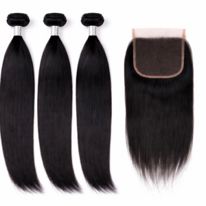 hairkartt indian hair 3 bundles with 5x5 closure combo | 100% human hair (natural black)